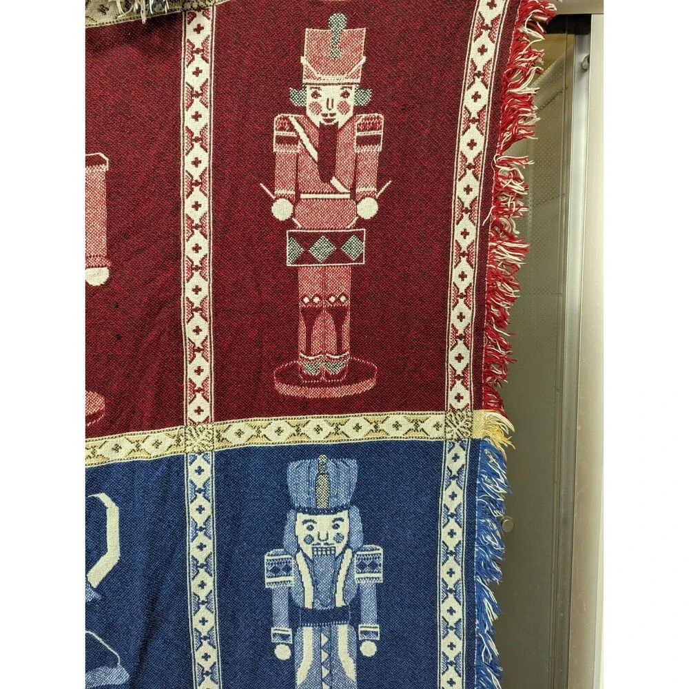Vintage 1993 MWW Woven Christmas Throw Blanket Nutcrackers Colorful & Ballerina